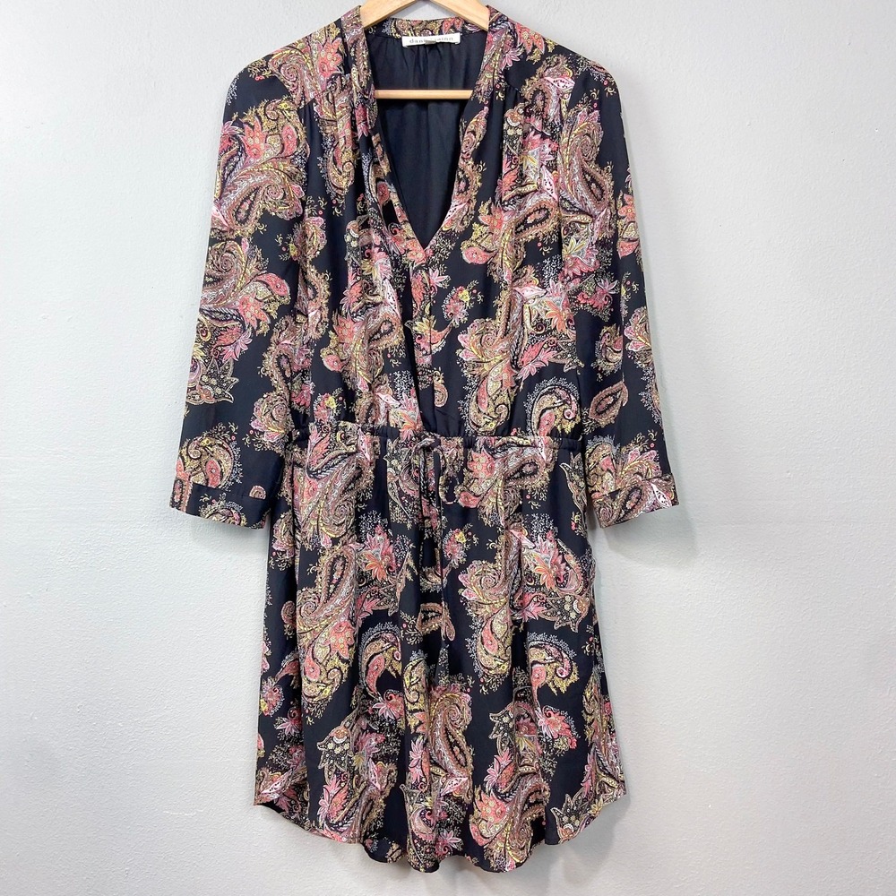 Daniel Rainn Paisley Shirt Dress Size M Pink Black Boho Preppy Cottage Classic